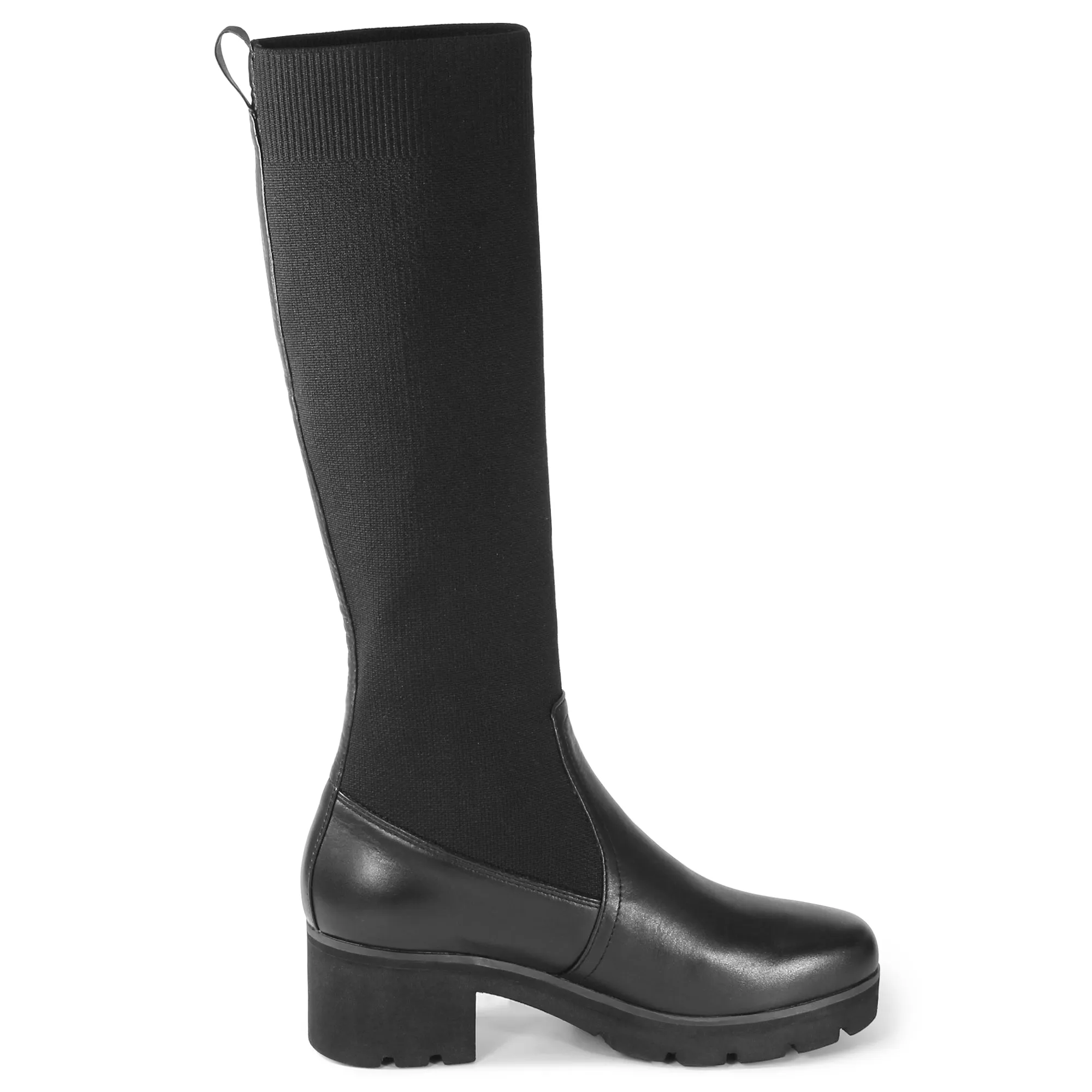 Palermo Stretchy Knit Knee-High Chunky Boots (Nero)