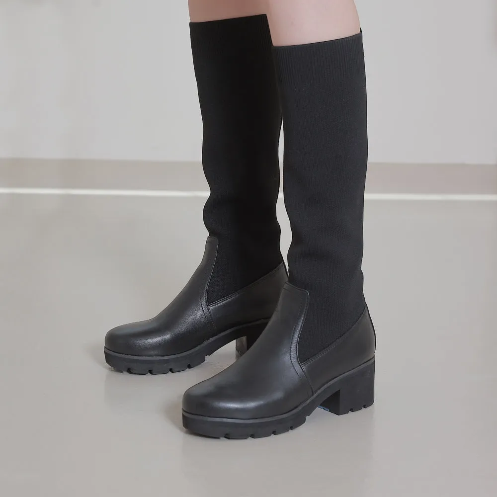 Palermo Stretchy Knit Knee-High Chunky Boots (Nero)