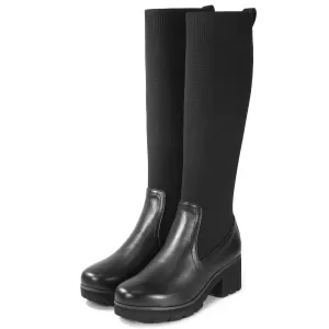Palermo Stretchy Knit Knee-High Chunky Boots (Nero)