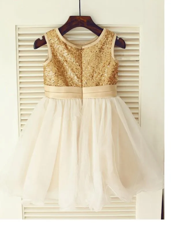 Princess Long Organza Sleeveless Flower Girl Dresses With Sequin