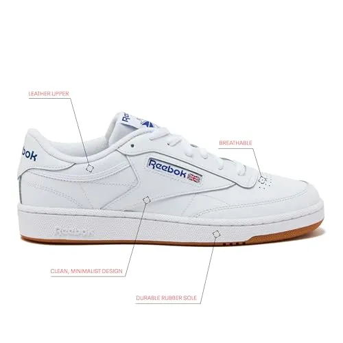Reebok Men's Club C 85 Tennis Sneaker, White/Royal-Gum, 8