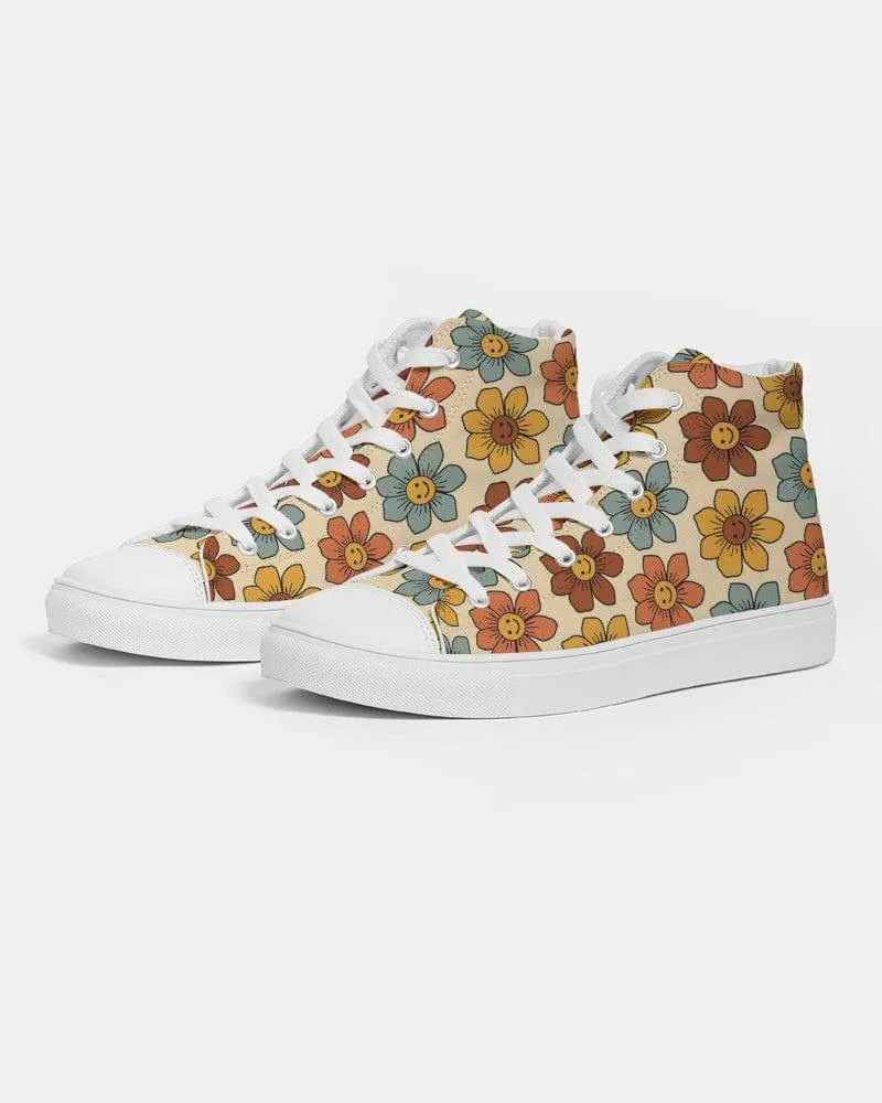 Retro 1970s Smiling Flowers Women's High Top Shoes