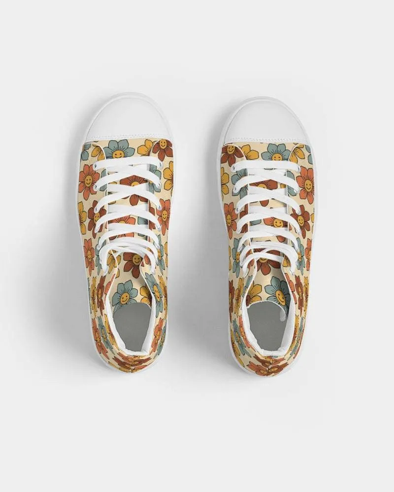 Retro 1970s Smiling Flowers Women's High Top Shoes