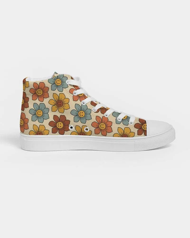 Retro 1970s Smiling Flowers Women's High Top Shoes