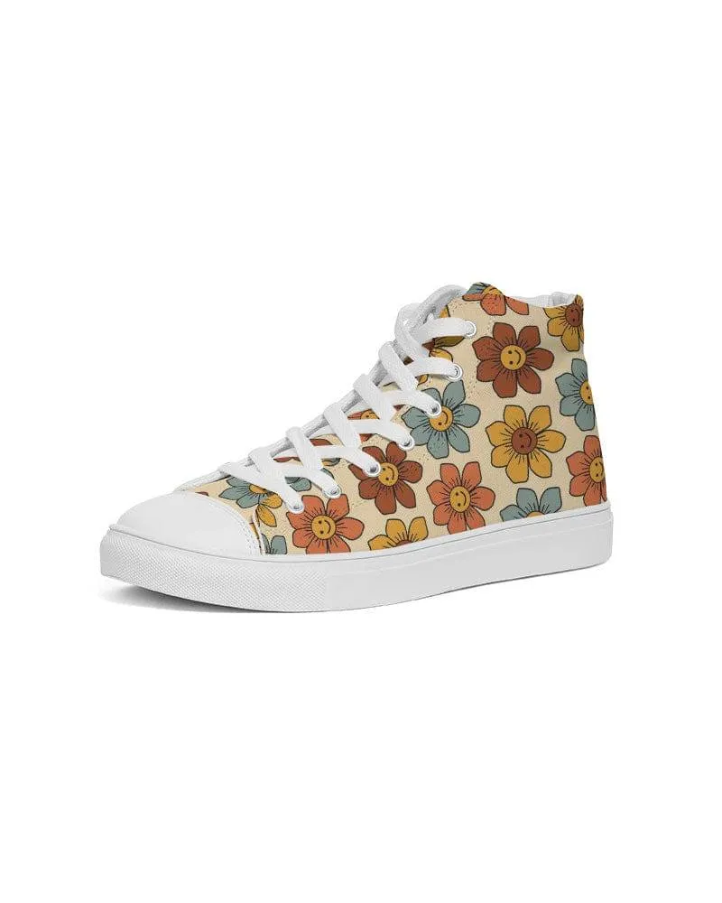 Retro 1970s Smiling Flowers Women's High Top Shoes