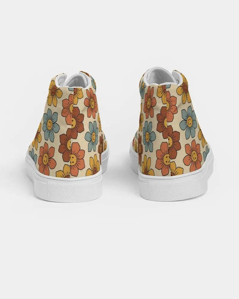 Retro 1970s Smiling Flowers Women's High Top Shoes