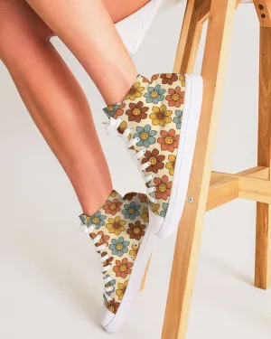 Retro 1970s Smiling Flowers Women's High Top Shoes