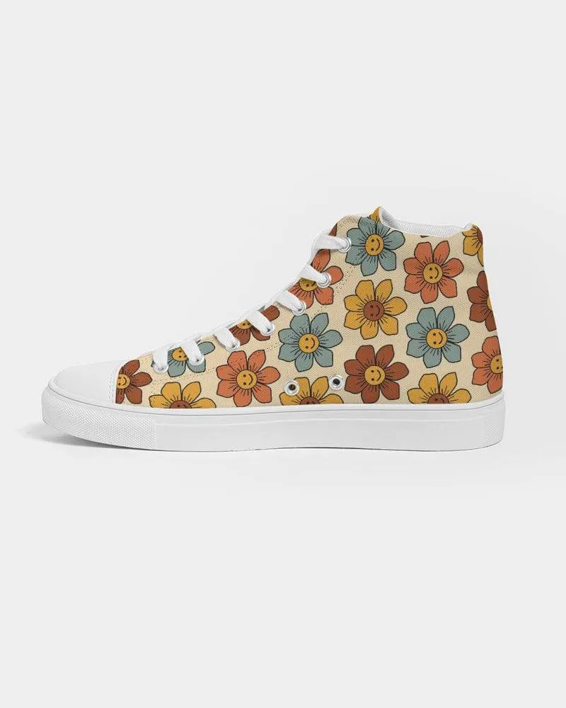 Retro 1970s Smiling Flowers Women's High Top Shoes