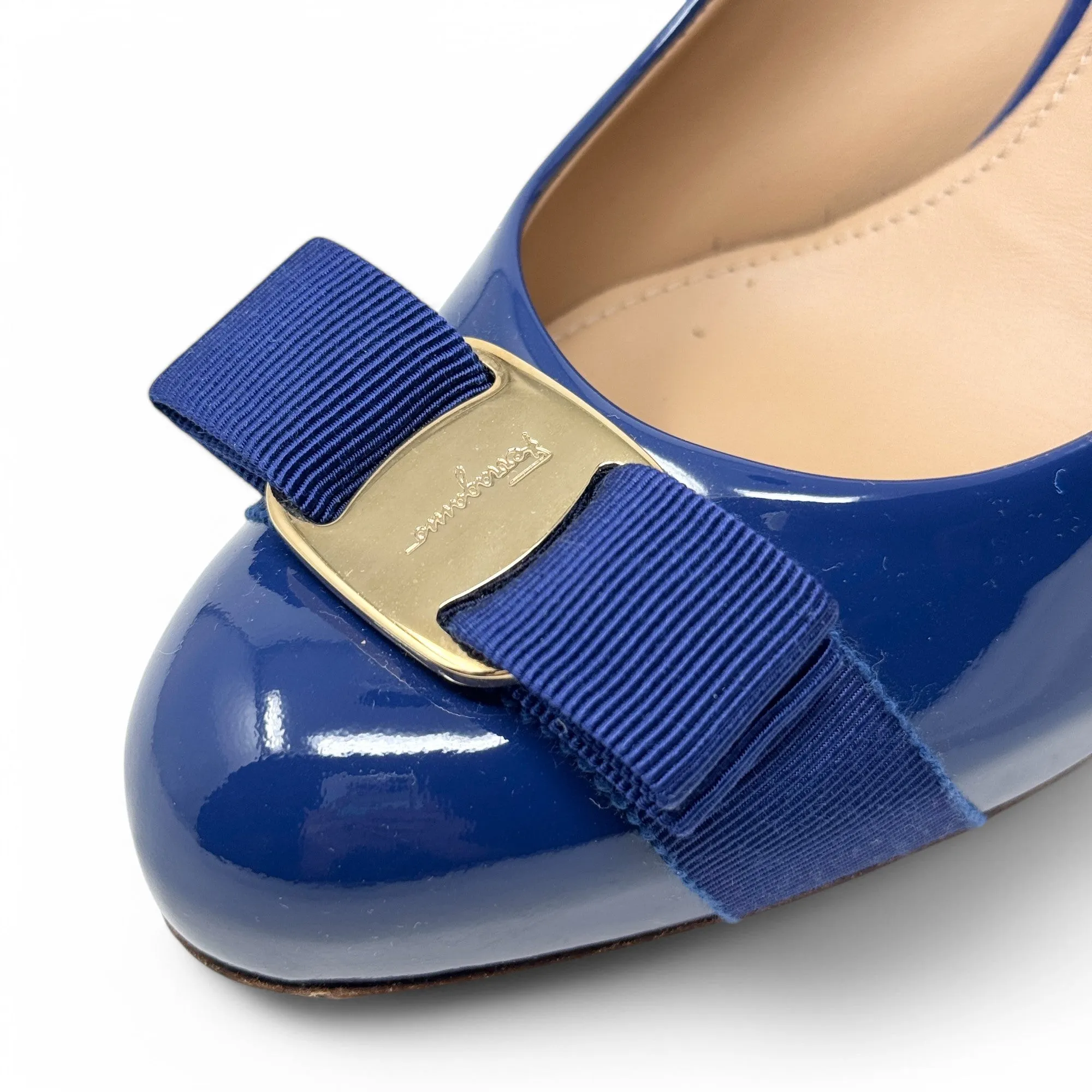 Salvatore Ferragamo Blue Pimpa Vara Pumps 7.5