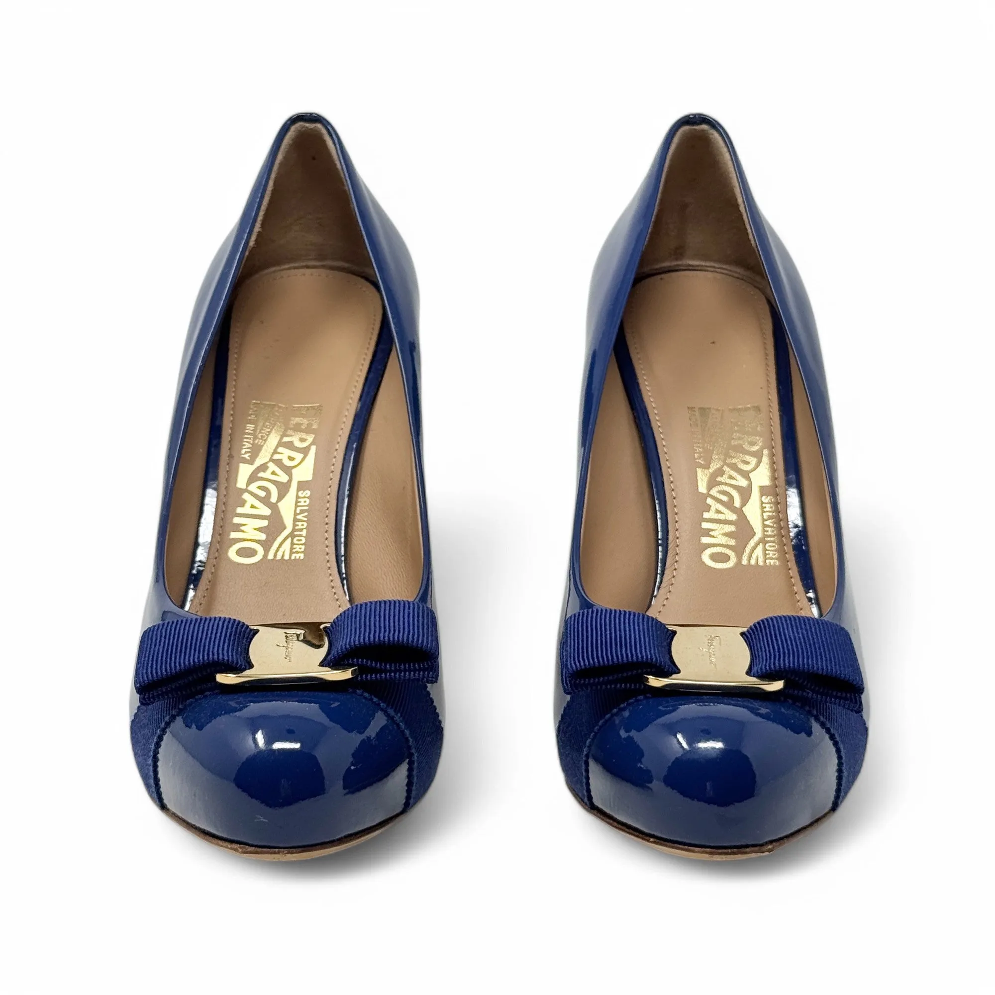 Salvatore Ferragamo Blue Pimpa Vara Pumps 7.5