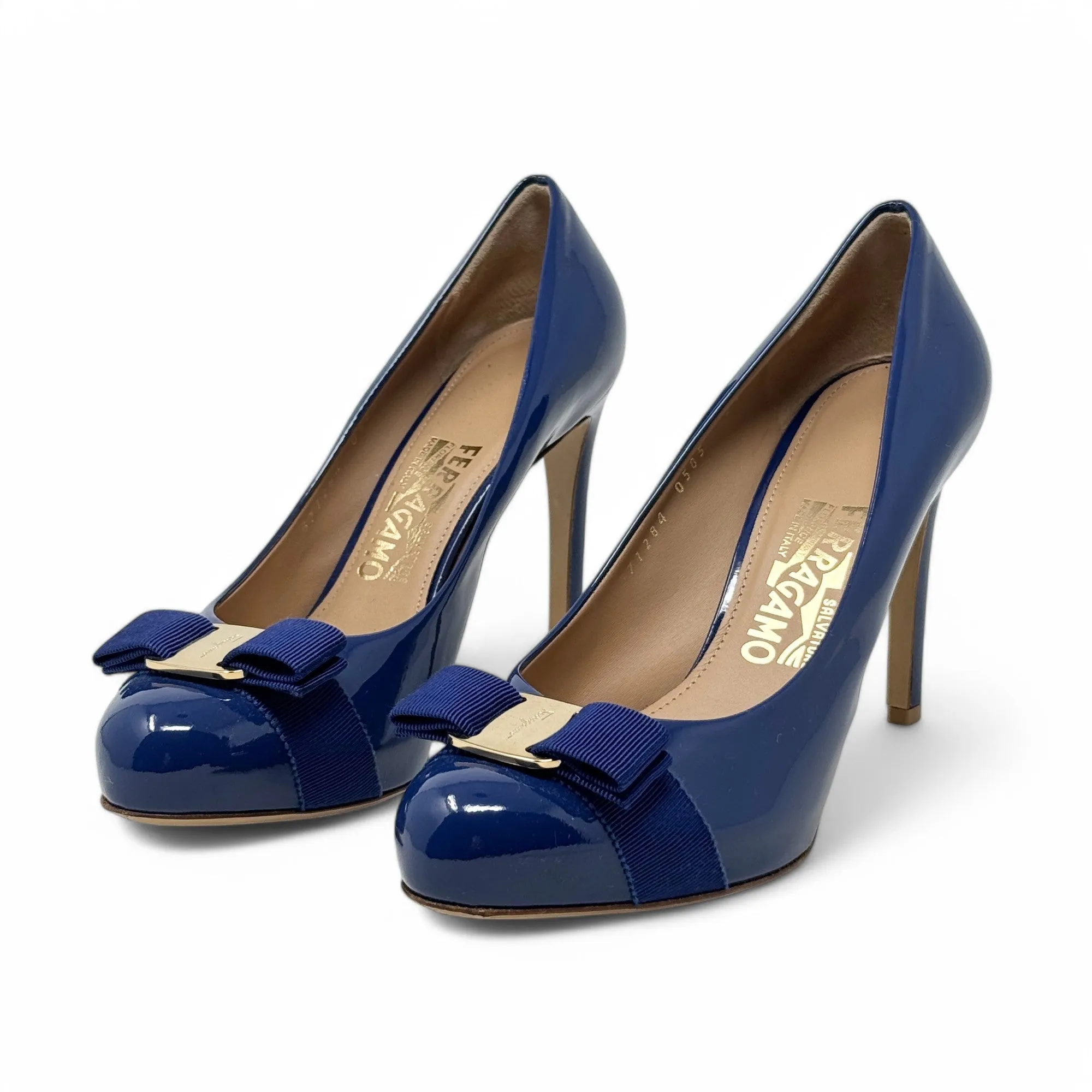 Salvatore Ferragamo Blue Pimpa Vara Pumps 7.5