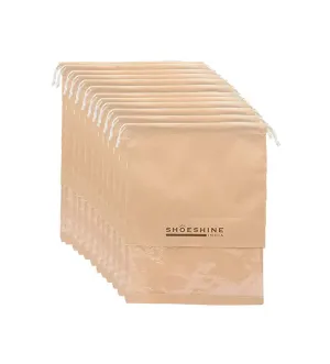 SHOESHINE Shoe Bags (Pack of 12) Travel Shoe Pouch - Beige with White Dori