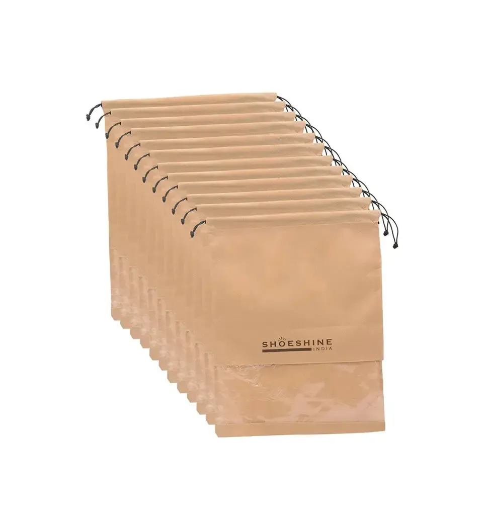 SHOESHINE Shoe Bags (Pack of 12) Travel Shoe Pouch - Beige