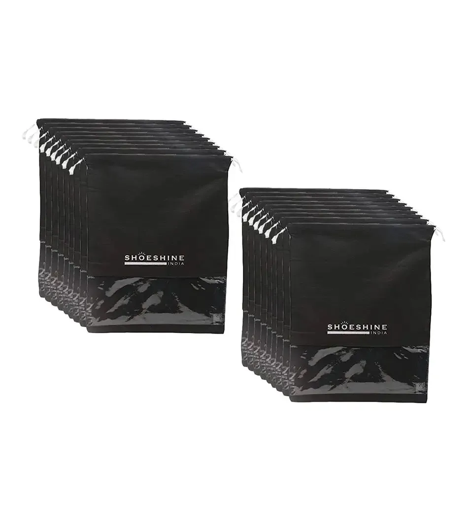 SHOESHINE Shoe Bags (Pack of 12) Travel Shoe Pouch - Black