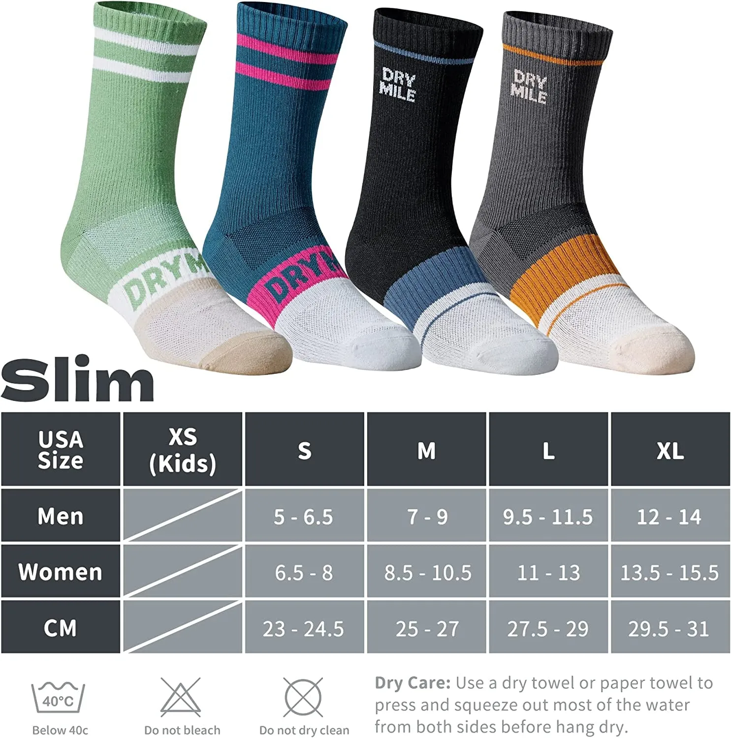 Slim Waterproof Socks, Thin Moisture Wicking Waterproof Socks for Men & Women, Golf, Cycling, Trekking - Crew