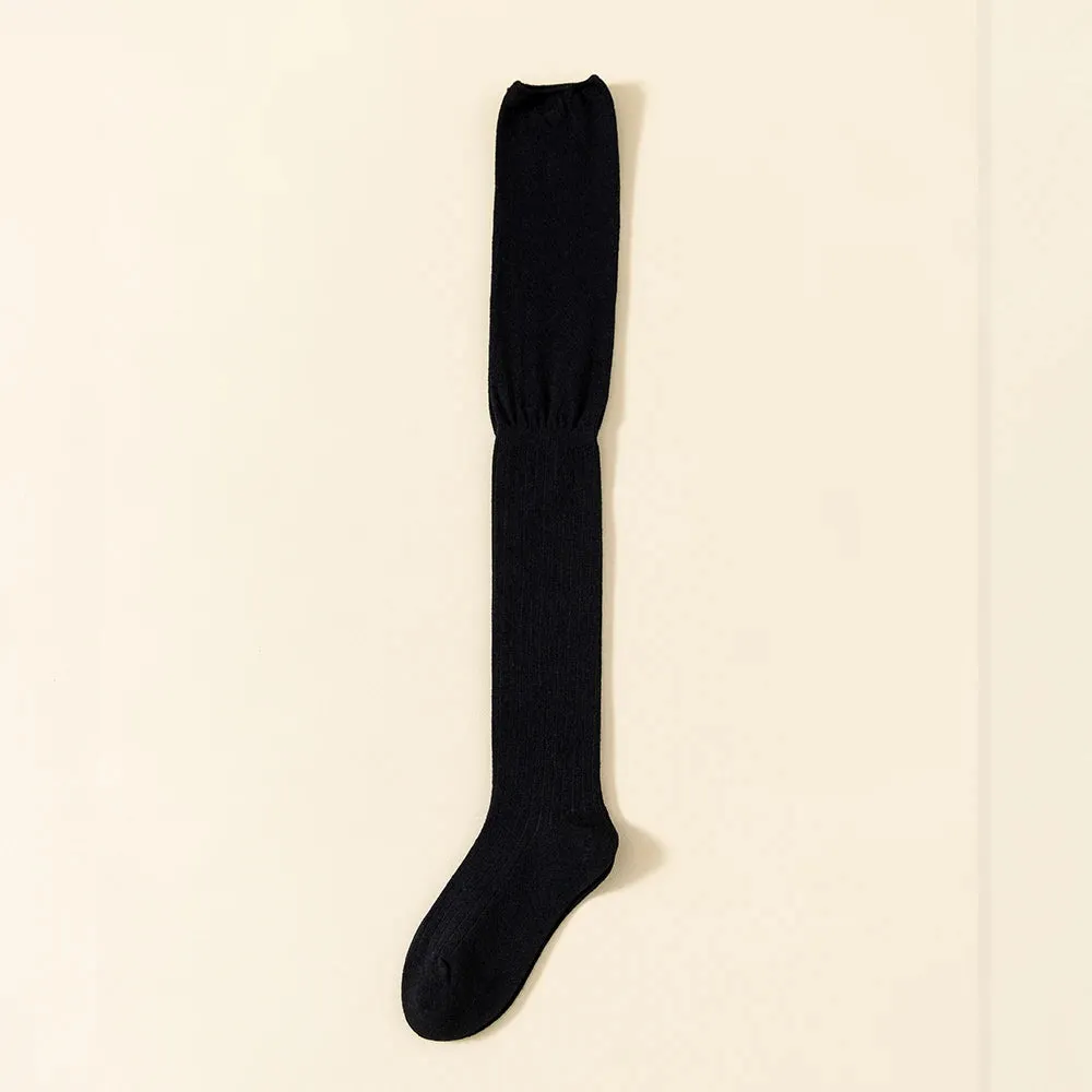 Solid Color Cotton Knee-High Thigh Socks