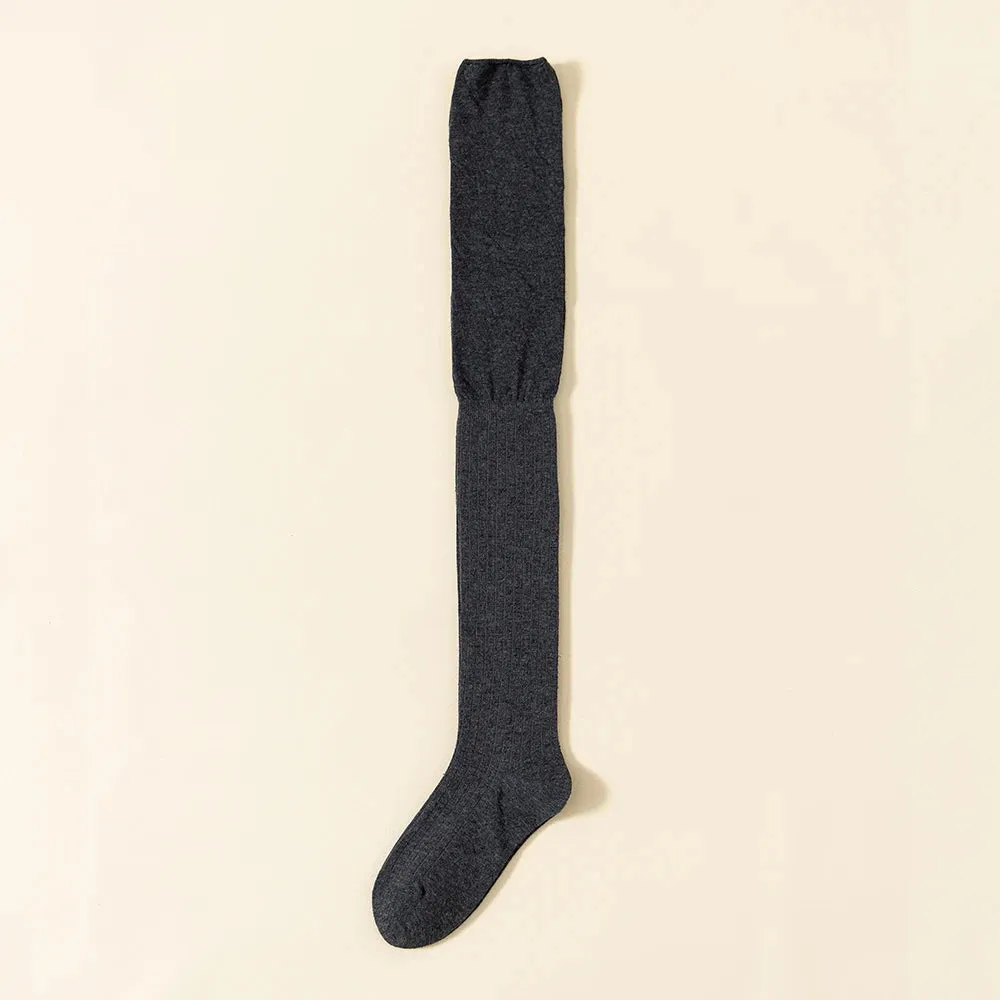 Solid Color Cotton Knee-High Thigh Socks