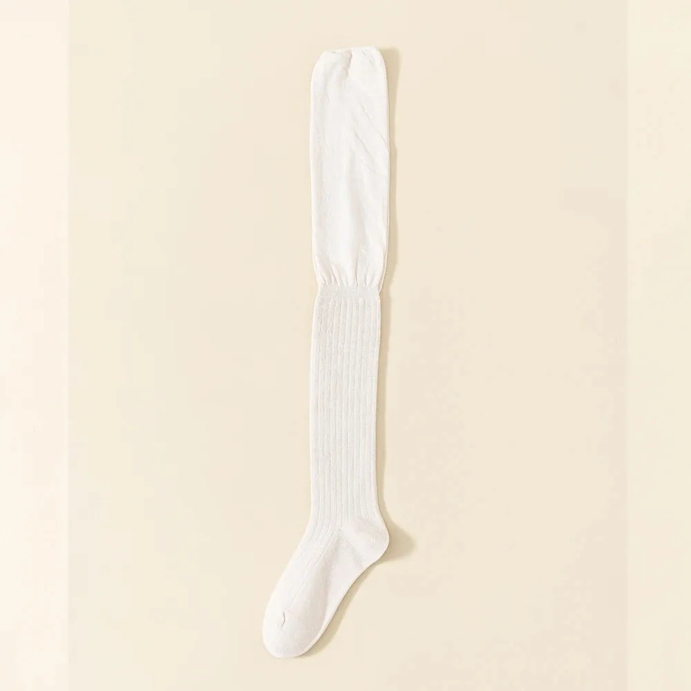 Solid Color Cotton Knee-High Thigh Socks