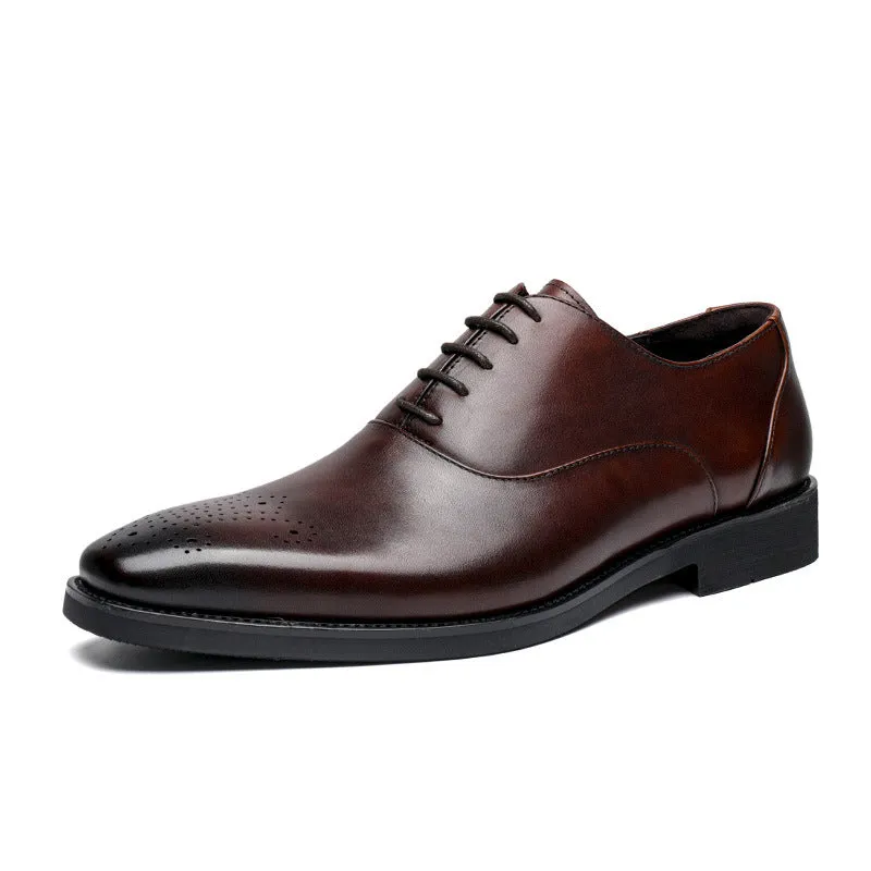 Summer New Men's Leather Shoes Head Layer Cowhide Hand-polished Brock Business Shoes