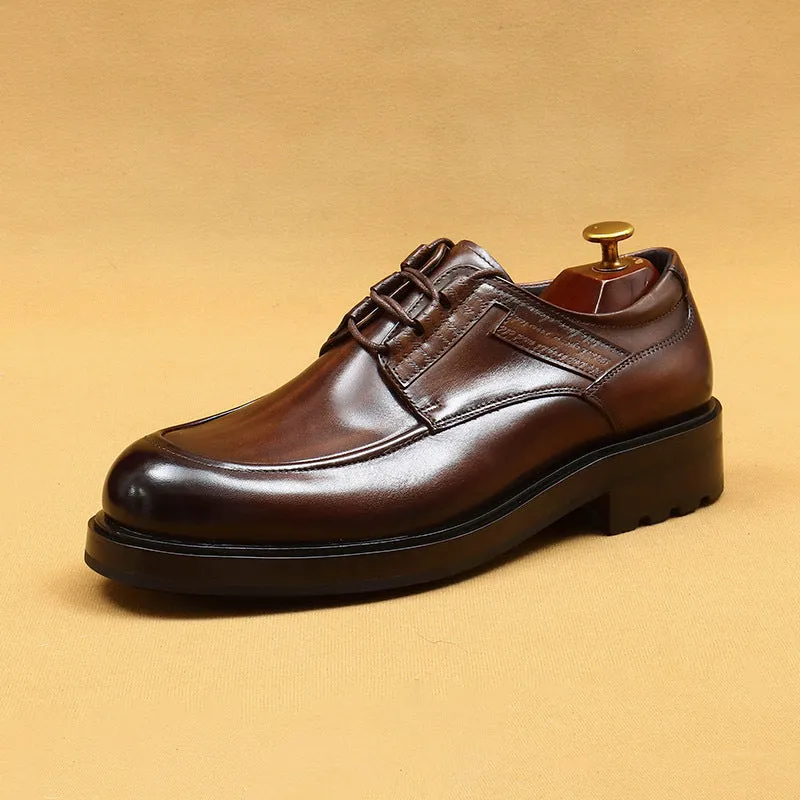Top Layer Cowhide Men's Leather Shoes Business Casual Shoes Men's Shoes Round Head Genuine Leather British Retro Rub Colored Dress Shoes89622