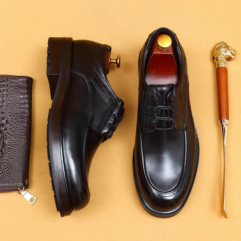Top Layer Cowhide Men's Leather Shoes Business Casual Shoes Men's Shoes Round Head Genuine Leather British Retro Rub Colored Dress Shoes89622