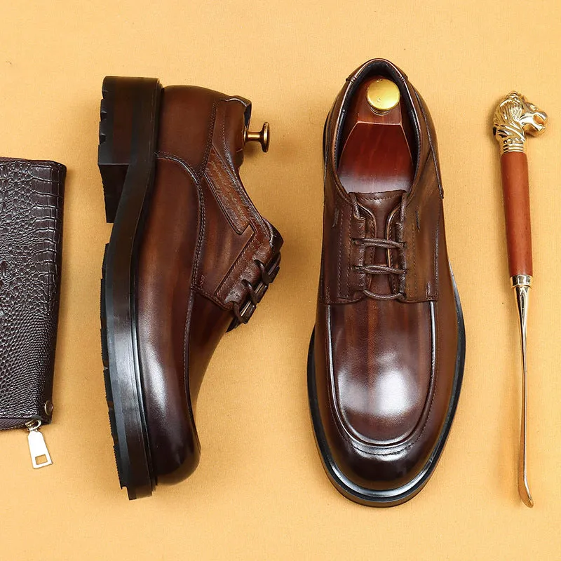 Top Layer Cowhide Men's Leather Shoes Business Casual Shoes Men's Shoes Round Head Genuine Leather British Retro Rub Colored Dress Shoes89622