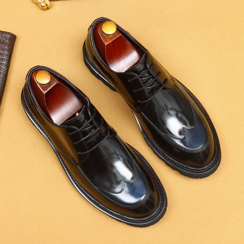 Top Layer Cowhide Men's Leather Shoes Patent Leather Glitter Tied Leather Shoes Men's Genuine Leather England Style Pointed Toe Business Formal Wear Derby Men's Shoes23696