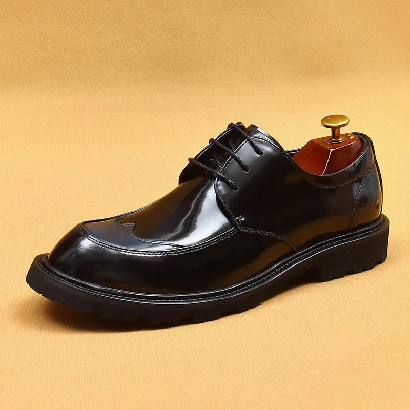 Top Layer Cowhide Men's Leather Shoes Patent Leather Glitter Tied Leather Shoes Men's Genuine Leather England Style Pointed Toe Business Formal Wear Derby Men's Shoes23696