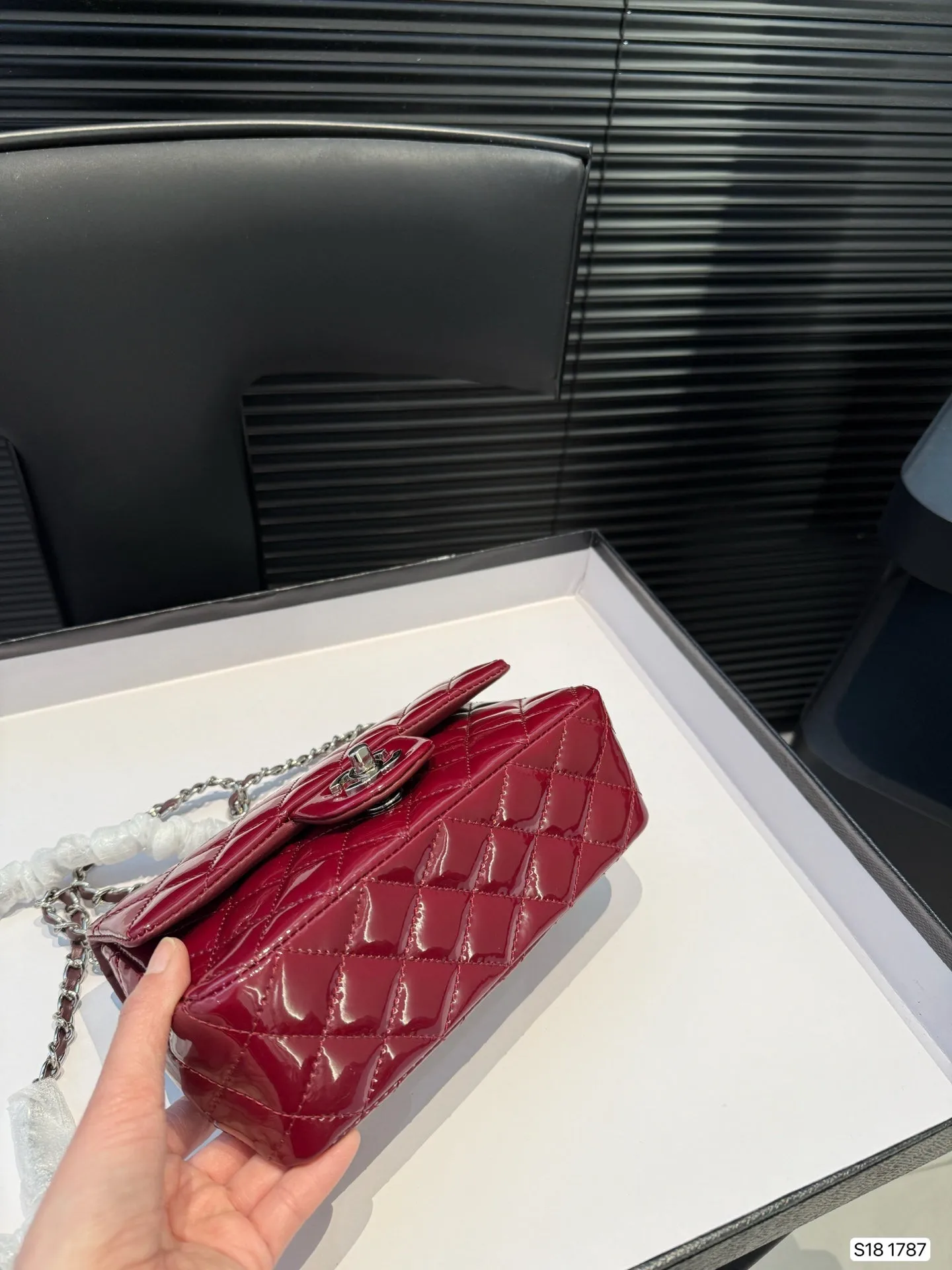 Tricolor Patent Leather Chain Flap Bag