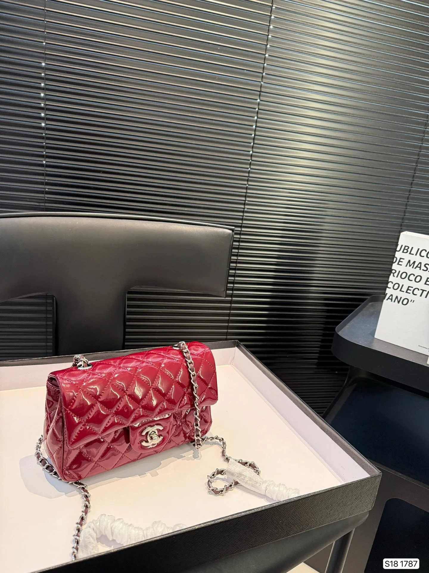Tricolor Patent Leather Chain Flap Bag