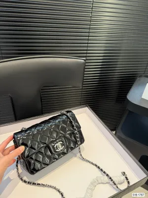 Tricolor Patent Leather Chain Flap Bag