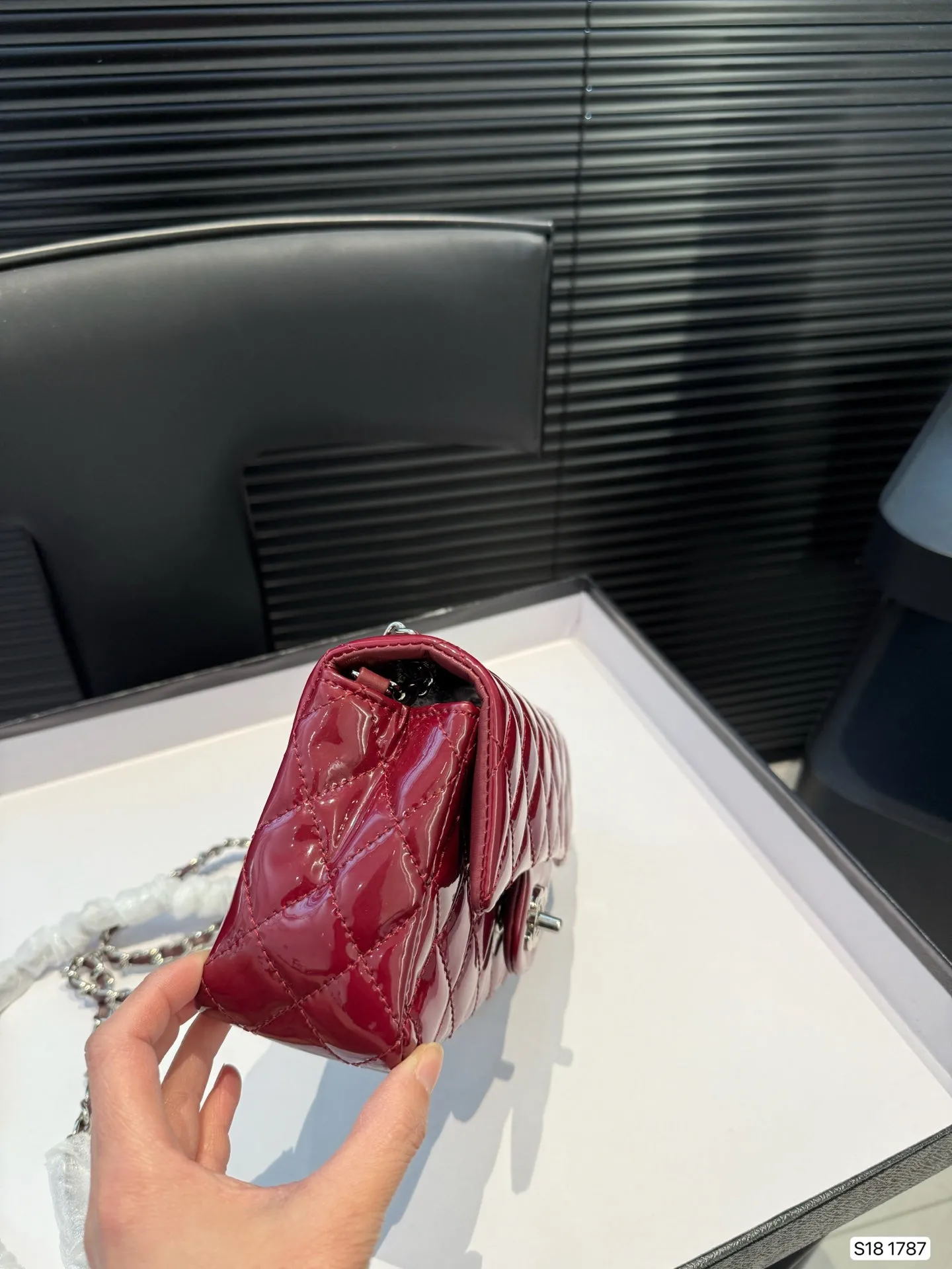 Tricolor Patent Leather Chain Flap Bag