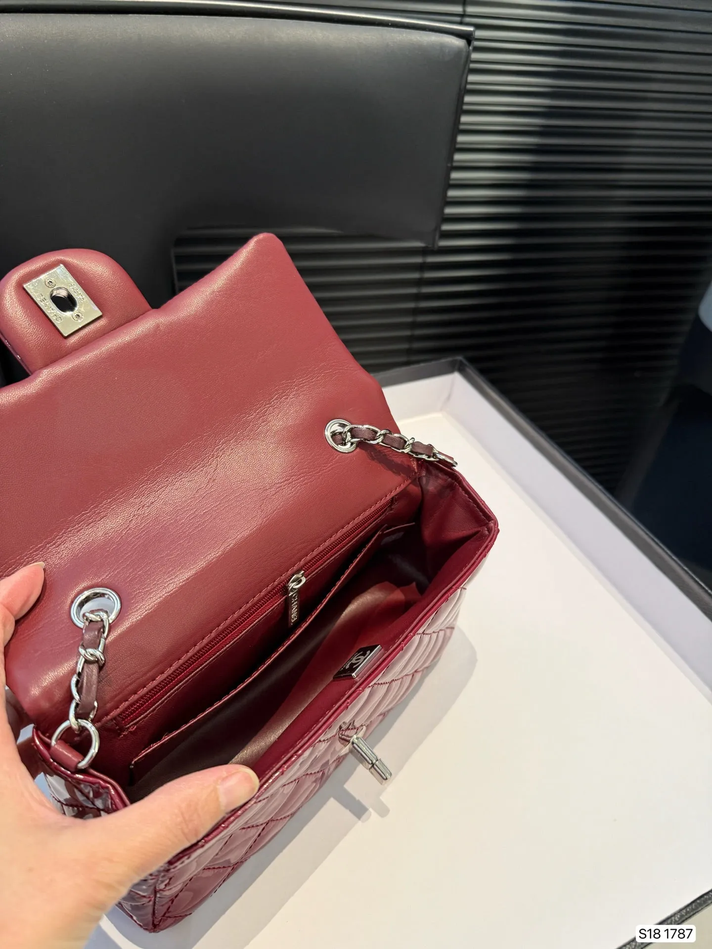 Tricolor Patent Leather Chain Flap Bag