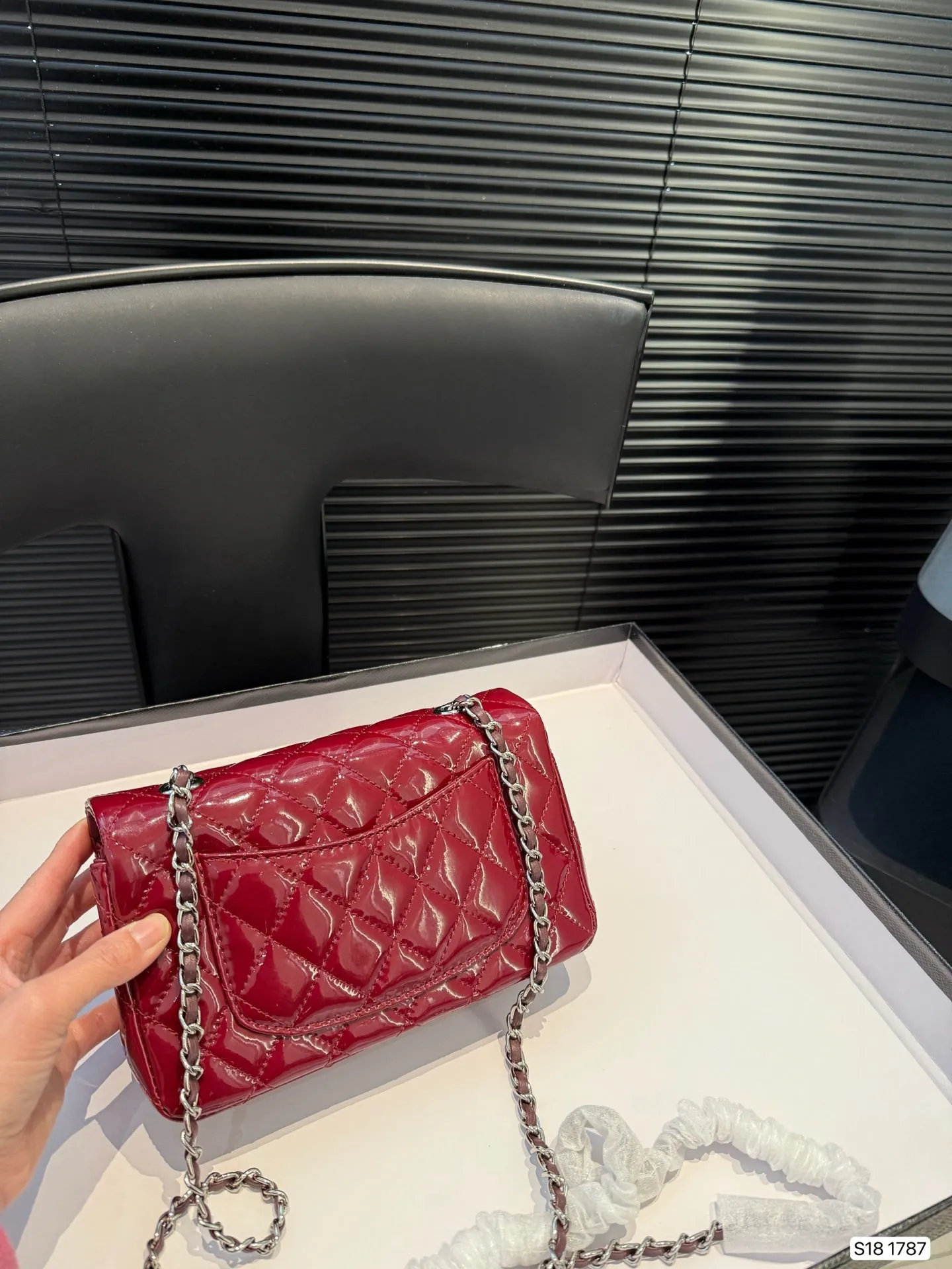 Tricolor Patent Leather Chain Flap Bag