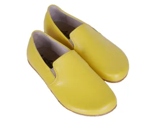 Yellow Slip-On Wide Barefoot Shoes Smooth Leather Handmade 4mm Rubber Outsole